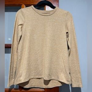American Eagle Outfitters Metallic Gold Long-Sleeve Crewneck Top